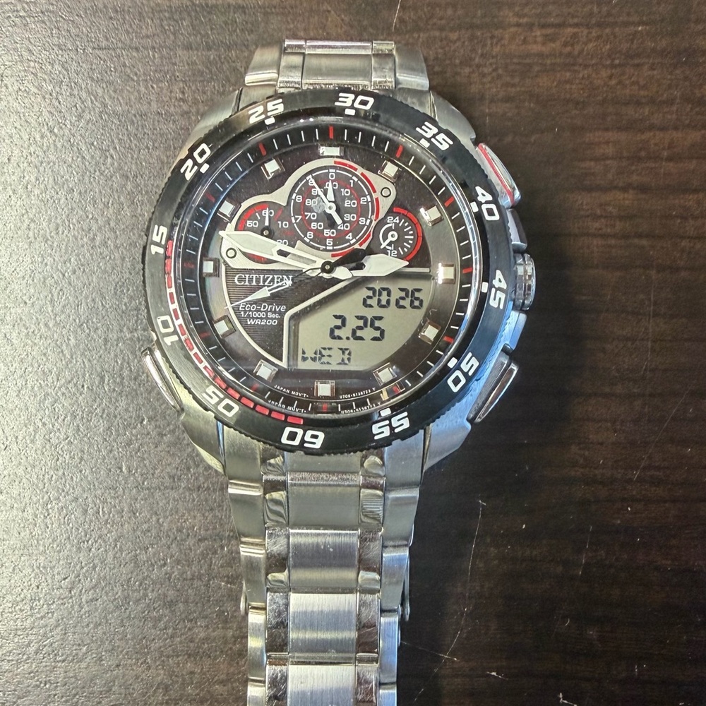 Citizen Stainless Steel Chronograph with Black and Red Accents